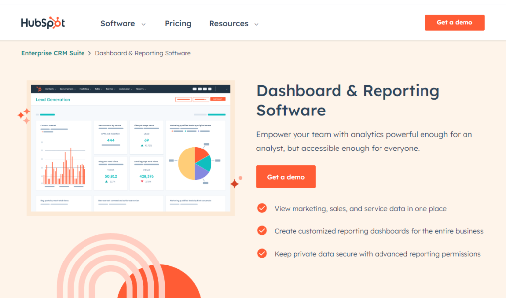 HubSpot dashboard and reporting software landing page preview