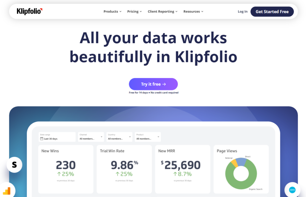 Klipfolio homepage preview
